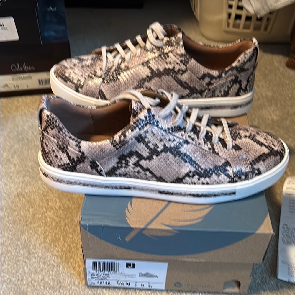 Clarks Black and Gray Snakeskin Sneakers